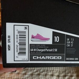 Under Armour Women's Charged Pursuit 2 SE Pink and Gray Shoes- size 10